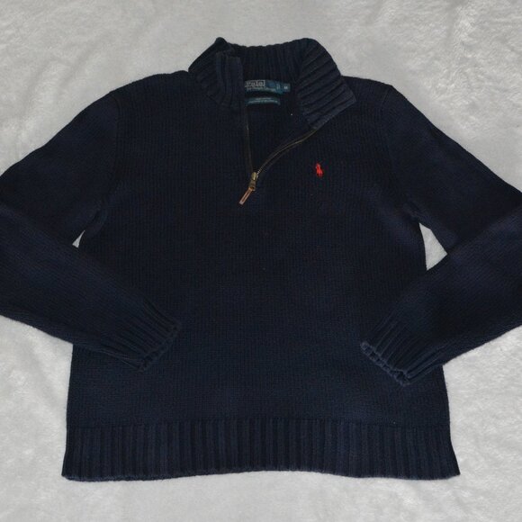 Polo Ralph Lauren Men's Quarter Zip Pullover Sweater size Medium Navy - Picture 1 of 4